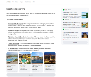 google search results of "best hotel near me" to describe about local searches