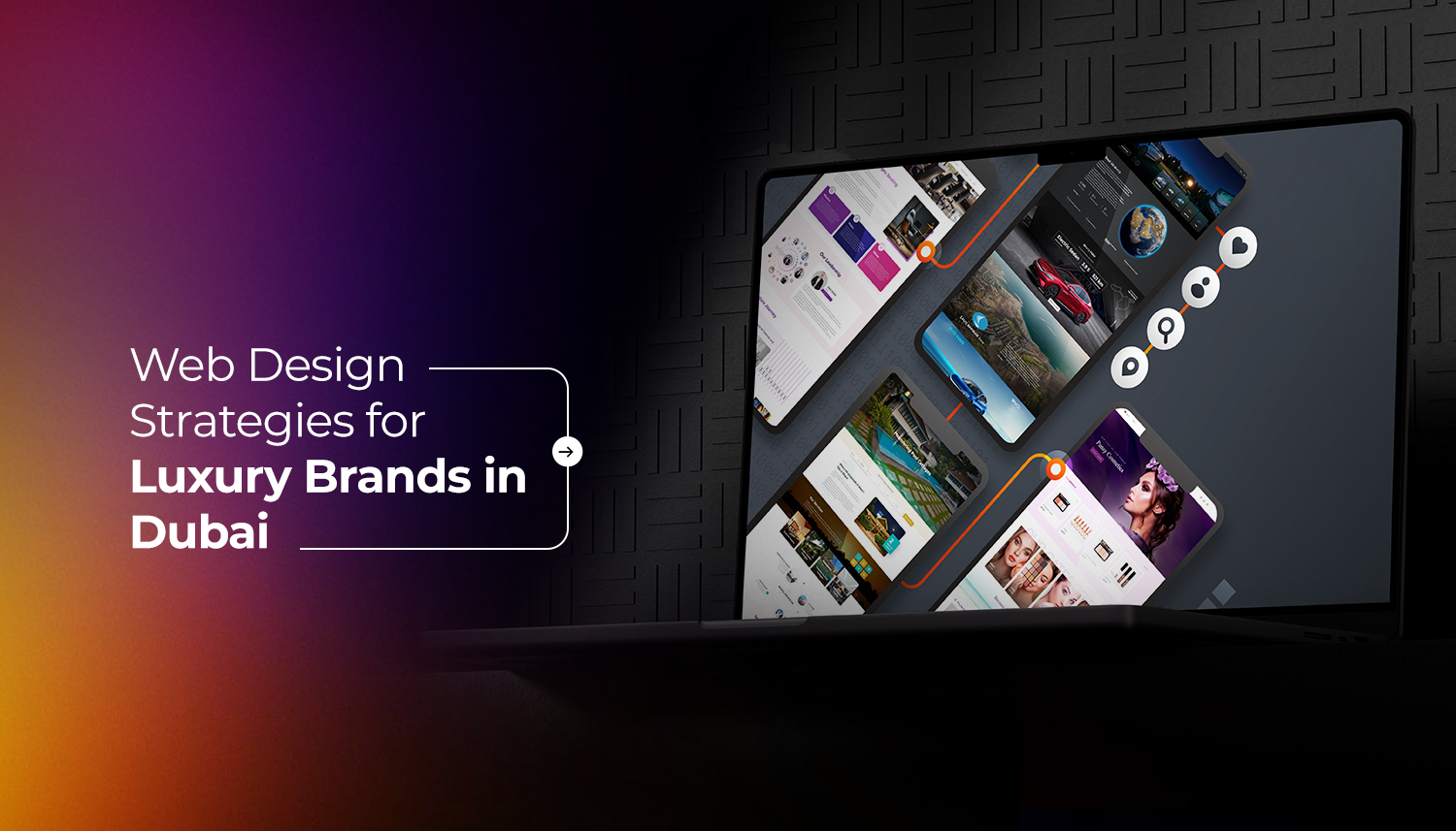 Laptop showcasing premium website designs for luxury brands in Dubai, highlighting elegant UI UX, responsive design, and modern web design strategies for high-end digital experiences