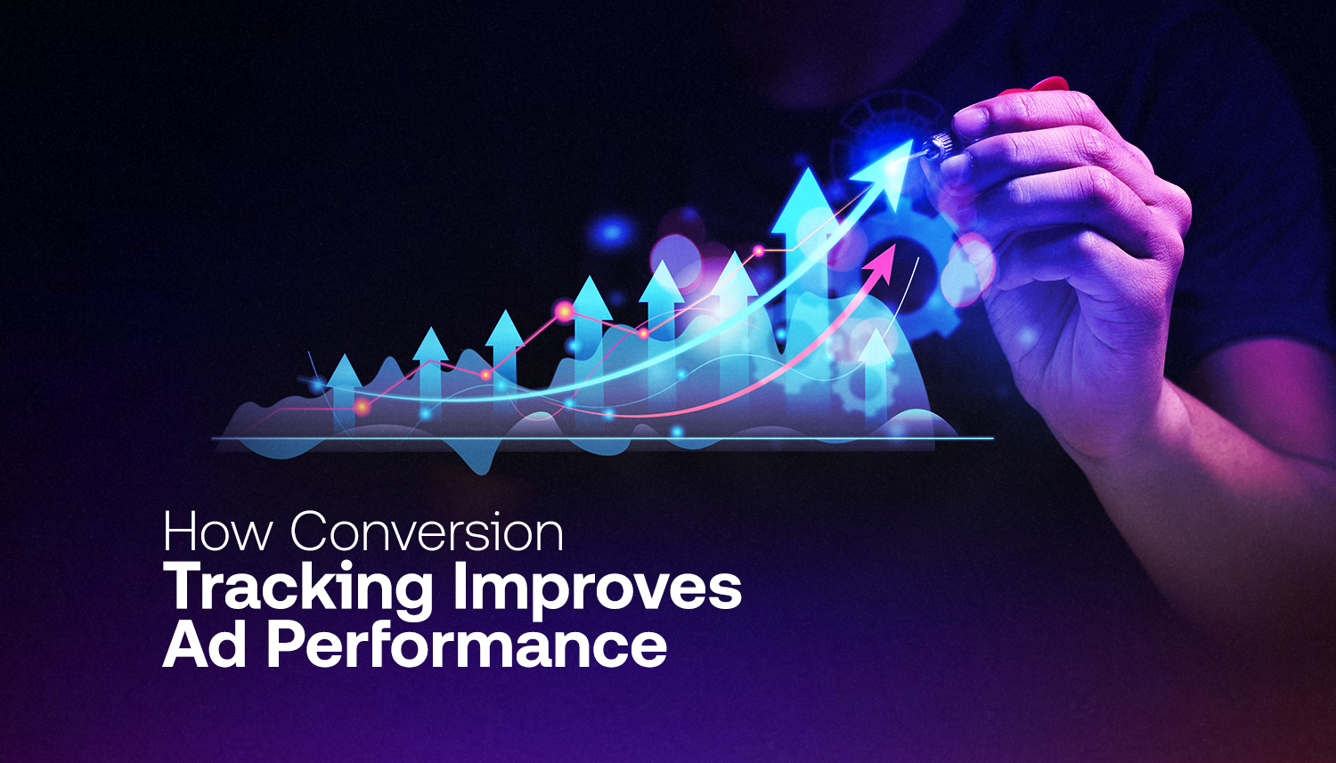 Hand drawing rising graph with data points and arrows, illustrating how conversion tracking improves ad performance by analyzing user actions and optimizing campaign results.
